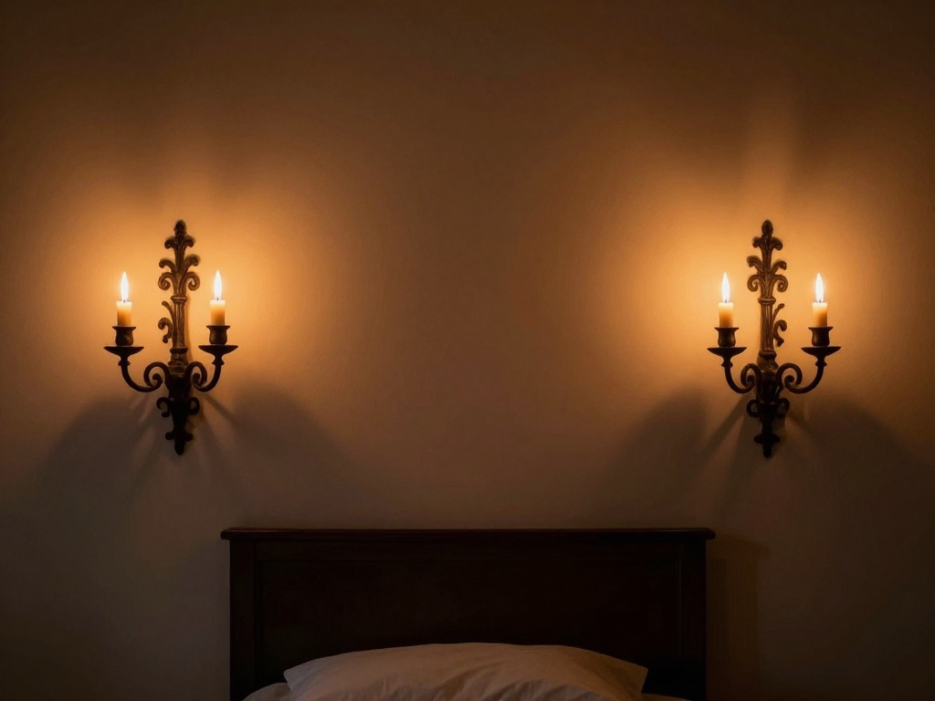 Candle Sconces On Either Side Of The Bed