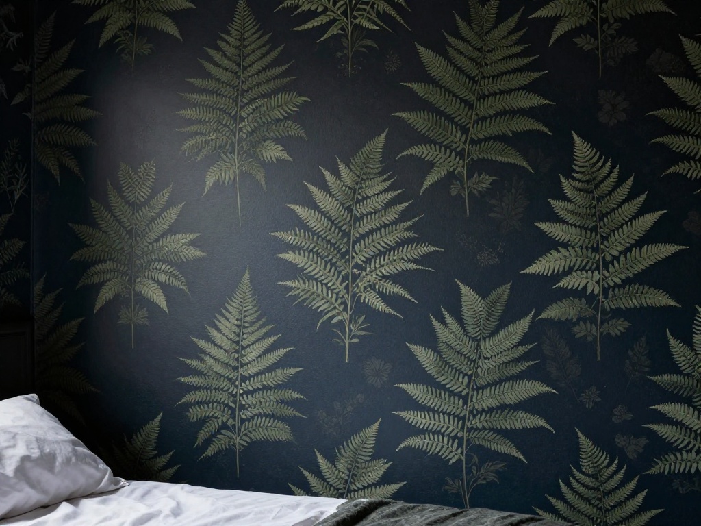 Dark Botanical Wallpaper On One Wall
