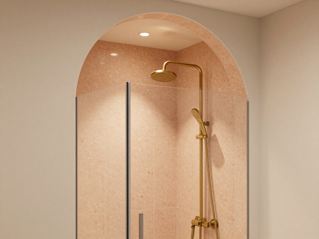 Arched Alcove Shower With Terrazzo Tile