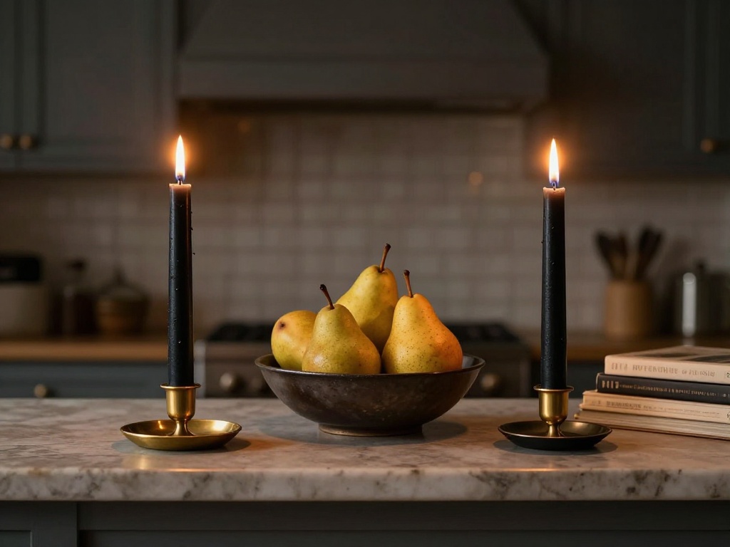  Black Beeswax Tapers On The Mantel Or Range Hood